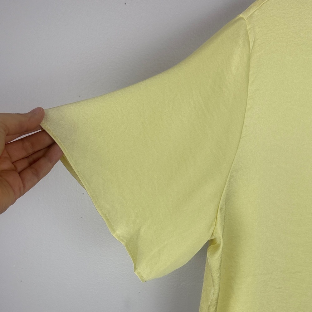 Mango Light Yellow Casual Chic Round Neck Tie Back Short Sleeve Top Size 12 - Picture 4 of 9